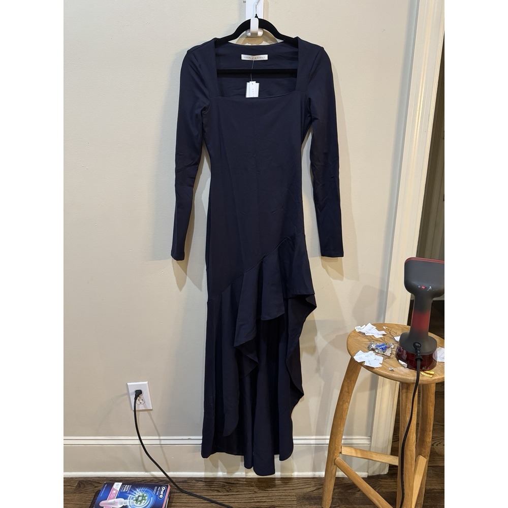 SUSANA MONACO Slimming Bodycon High Low Dress Size Small NWT Black Square Neck - Picture 4 of 12